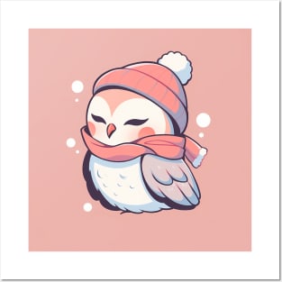 Cute Adroable Kawaii Baby Owl Wearing a Hat and Scarf Posters and Art